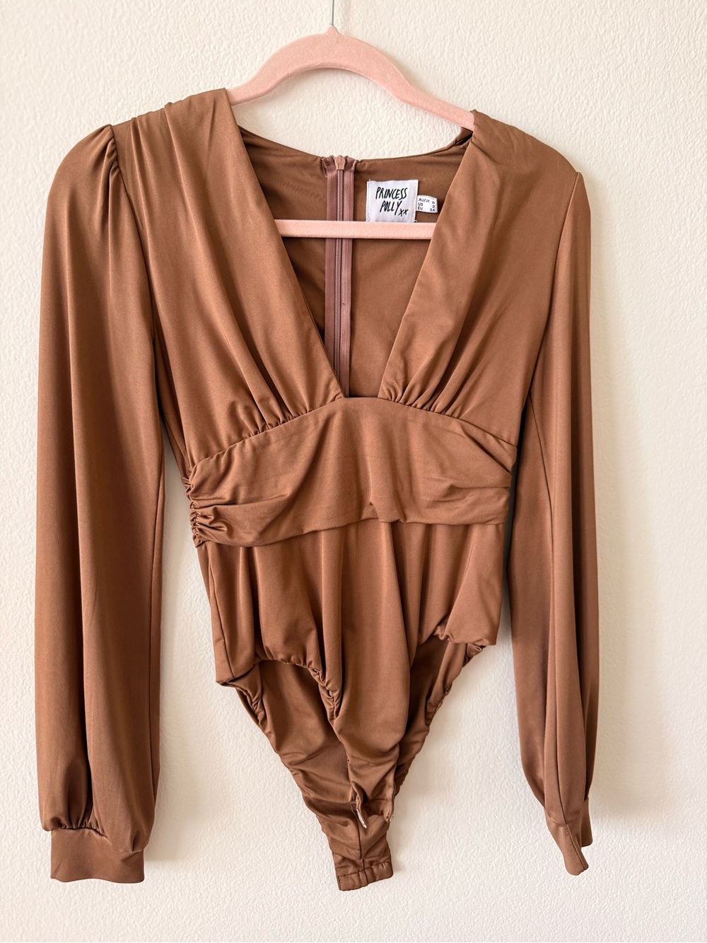 Princess Polly Tan V-Neck Long Sleeve Bodysuit